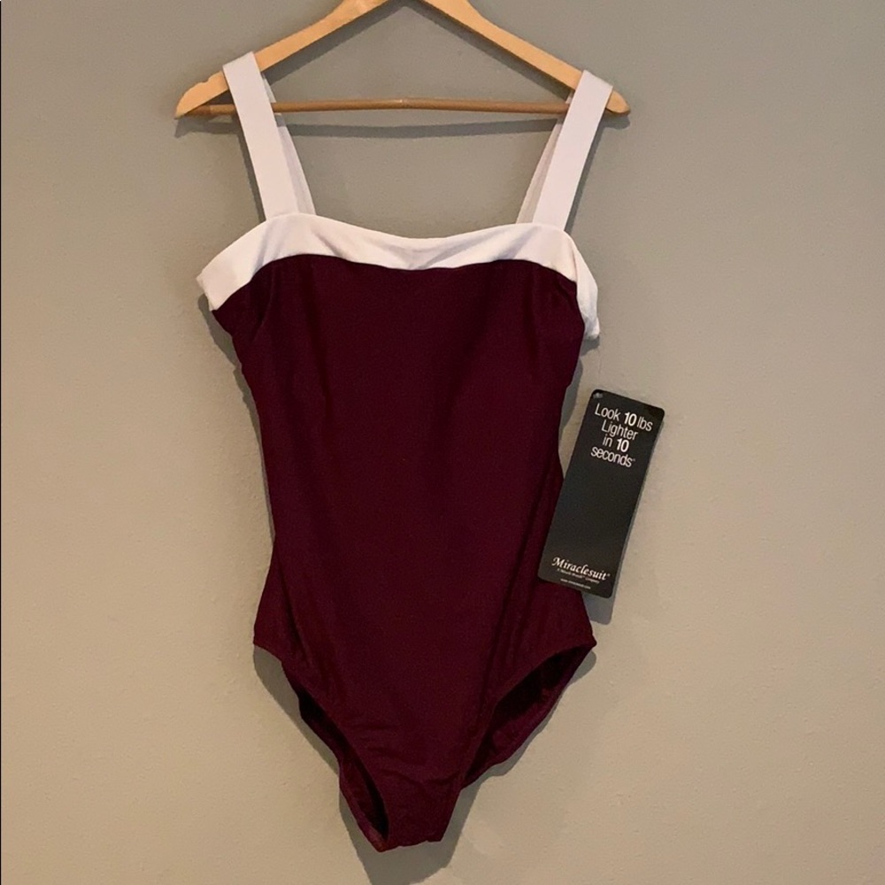 Miraclesuit Maroon and White Retro One-Piece Swimsuit